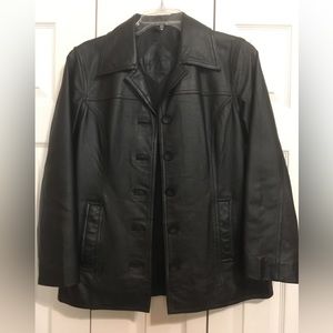 Jacqueline Ferrar leather jacket black button up size XS